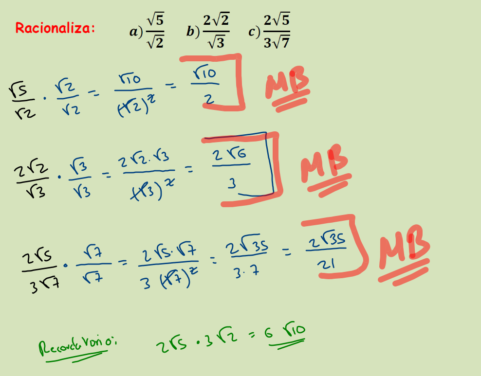 racionalizar ejercicios resultos fracciones denominadores con solucion