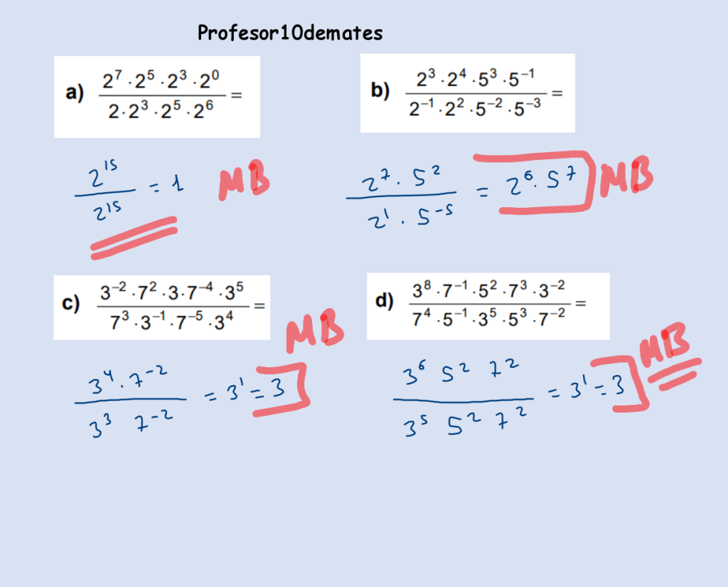 propiedades de la potencia ejercicios resueltos 2 ESO 3 ESO