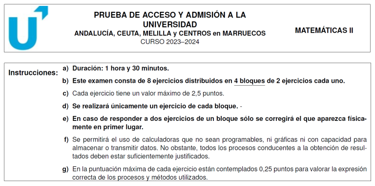 Examen De Matemáticas Selectividad Resuelto Modelo Cero Andalucía ...