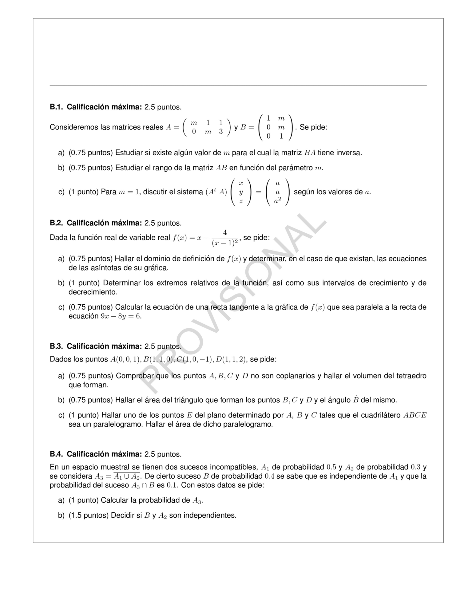 Matemáticas Selectividad 2024 Examen Modelo Cero Madrid Resuelto EVAU ...