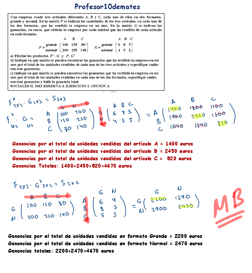 aplicacion de las matrices a la resolicion de problemas 2 bachillerato sociales