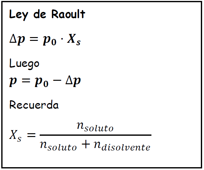 formula presion de vapor 1 bachillerato propiedaades coligativas de las disoluciones